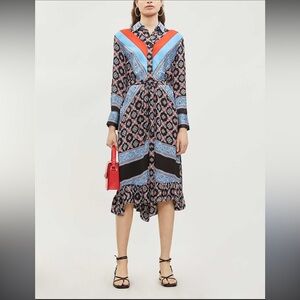 Sandro Paris women’s John belted cady-paneled printed twill shirt dress 36